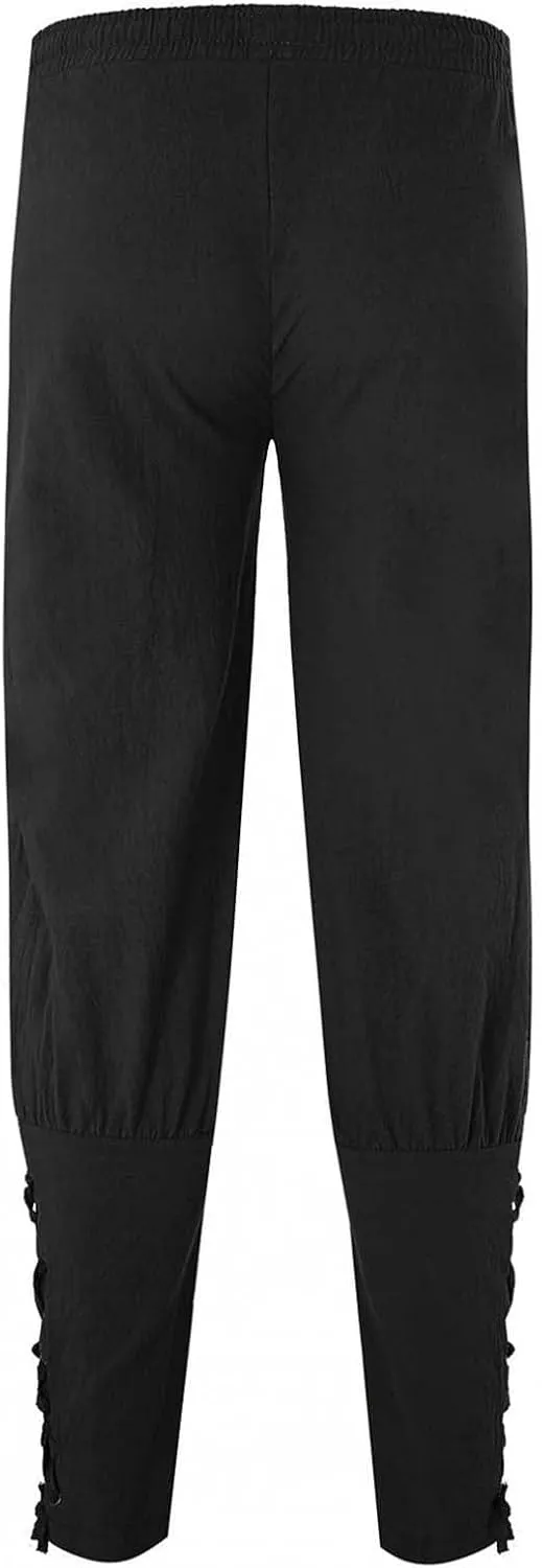Mens Drawstring Waist Linen Banded Pants Gothic Pants MedievalPirate Trousers 2025