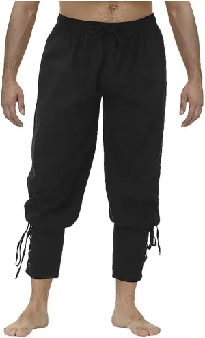 Mens Drawstring Waist Linen Banded Pants Gothic Pants MedievalPirate Trousers 2025