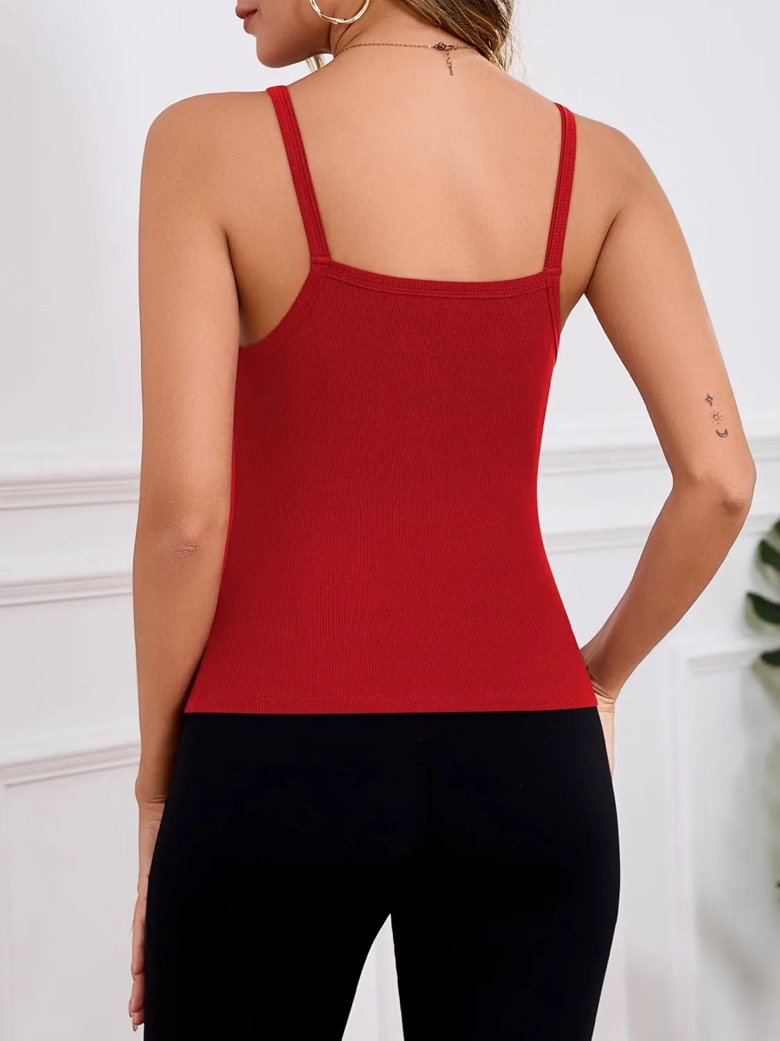 Missufe Ribbed V Neck Tank Tops for Women 2025 Summer Workout Slim Fit Sleeveless Spaghetti Strap Basic Camisole