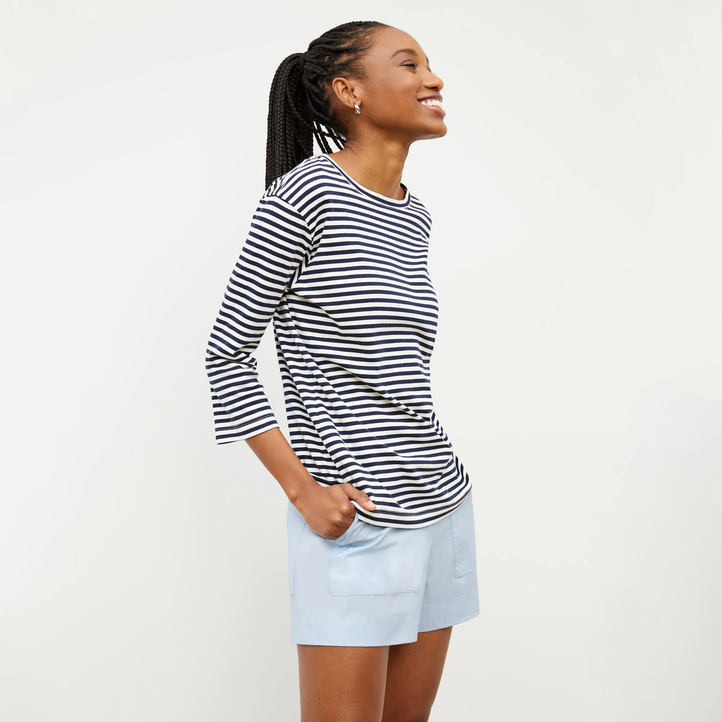 Owen T-Shirt - Striped Pima Cotton :: Navy / Ivory