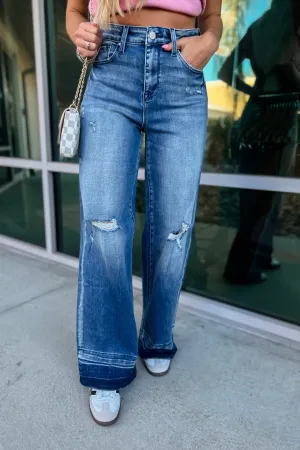 PETRA153 The Harper Distressed Wide Leg Jeans