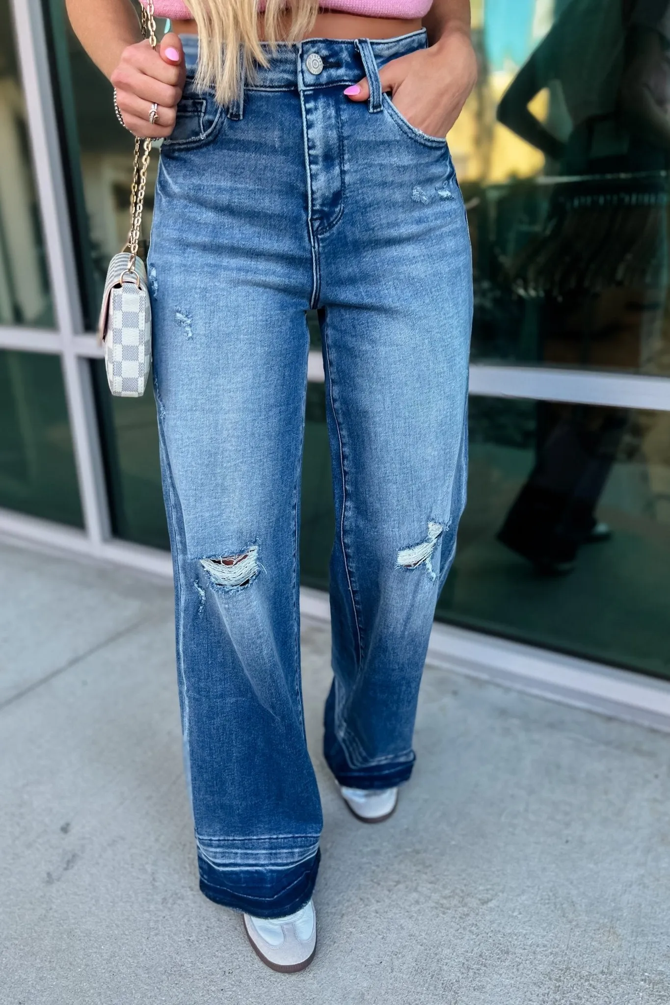 PETRA153 The Harper Distressed Wide Leg Jeans