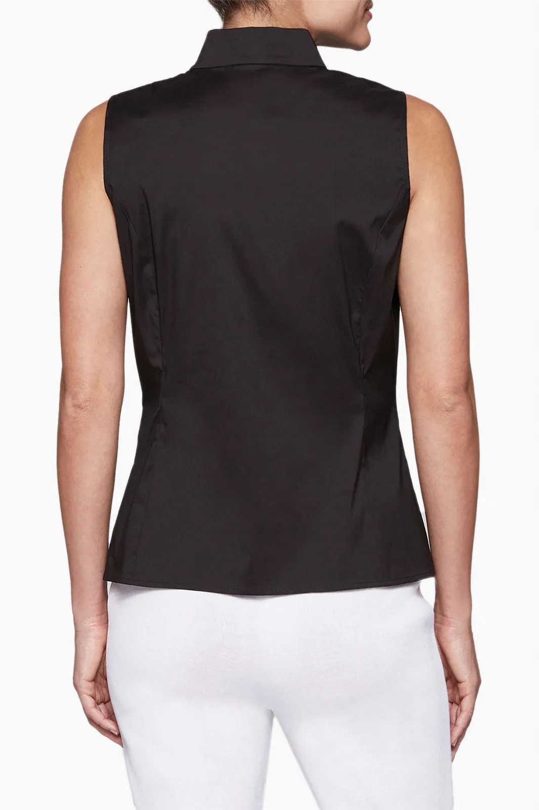 Plus Size Sleeveless Zip-Up Stretch Cotton Shirt, Black