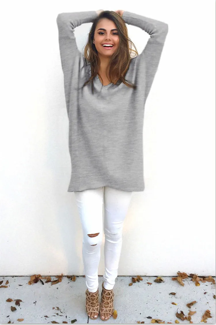 Popular Europe Trendy V-Neck Long Sleeved Women Sweater