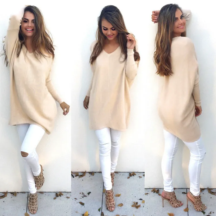 Popular Europe Trendy V-Neck Long Sleeved Women Sweater