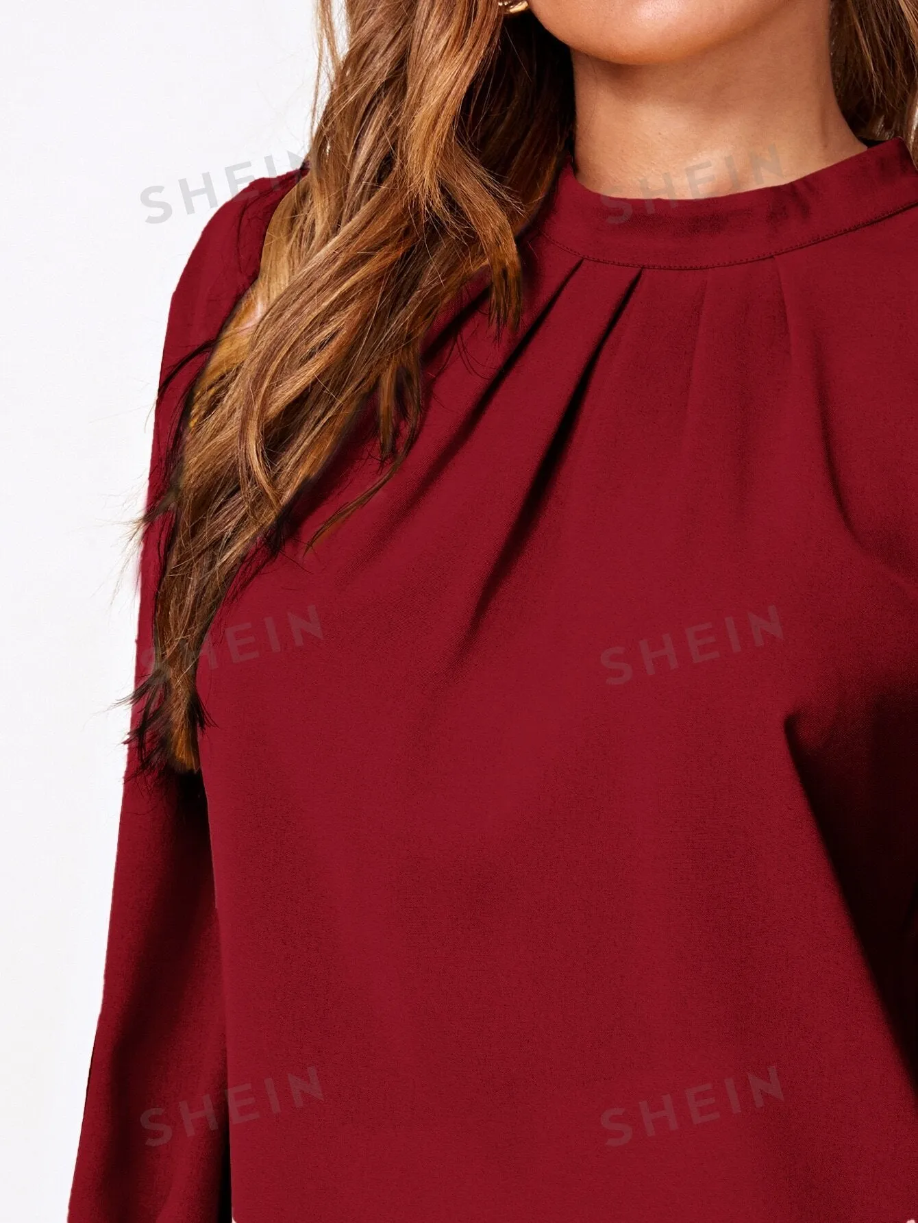 Privé Solid Ruched Keyhole Back Blouse