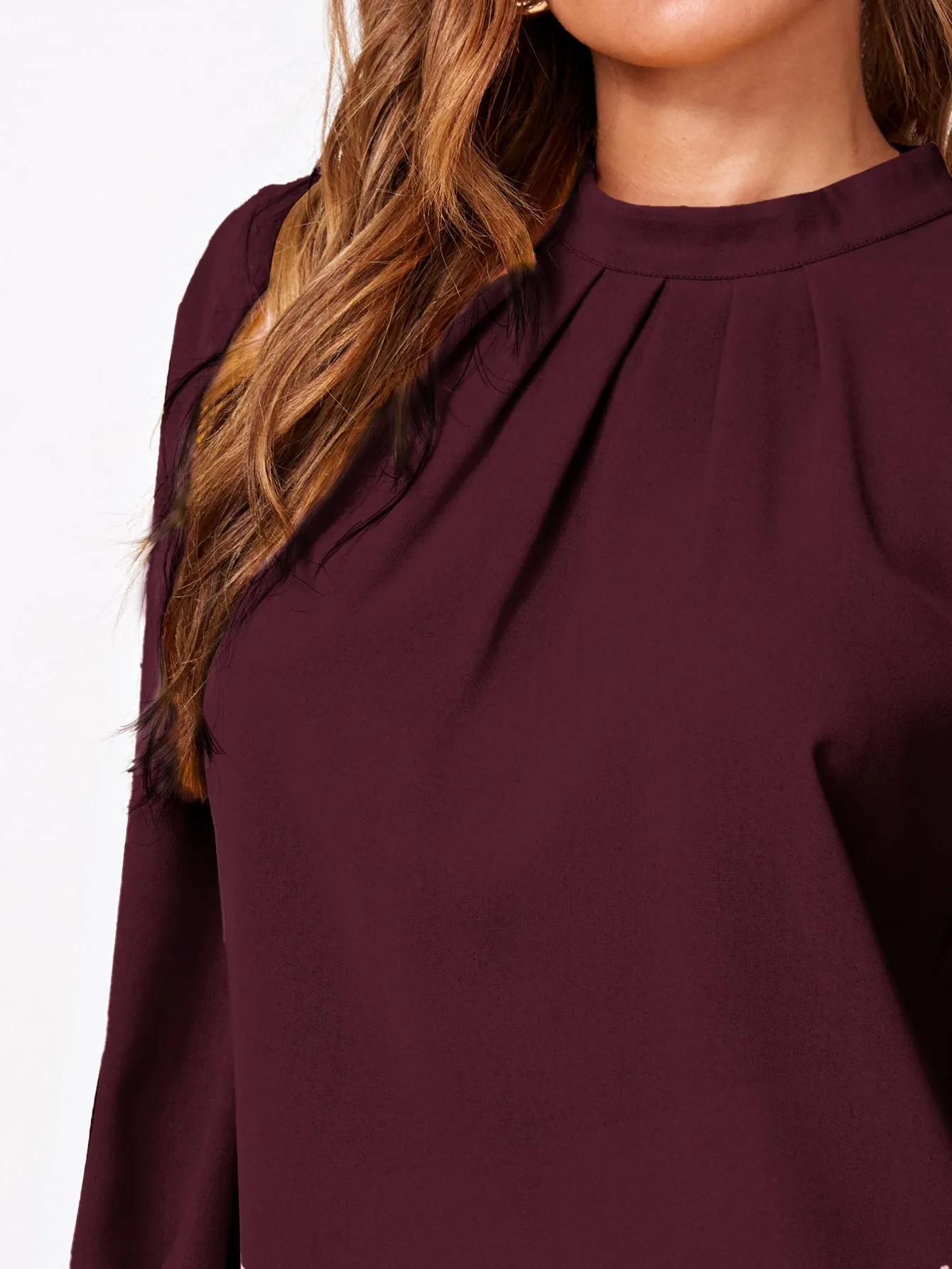 Privé Solid Ruched Keyhole Back Blouse