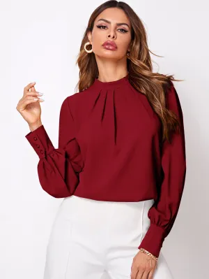 Privé Solid Ruched Keyhole Back Blouse