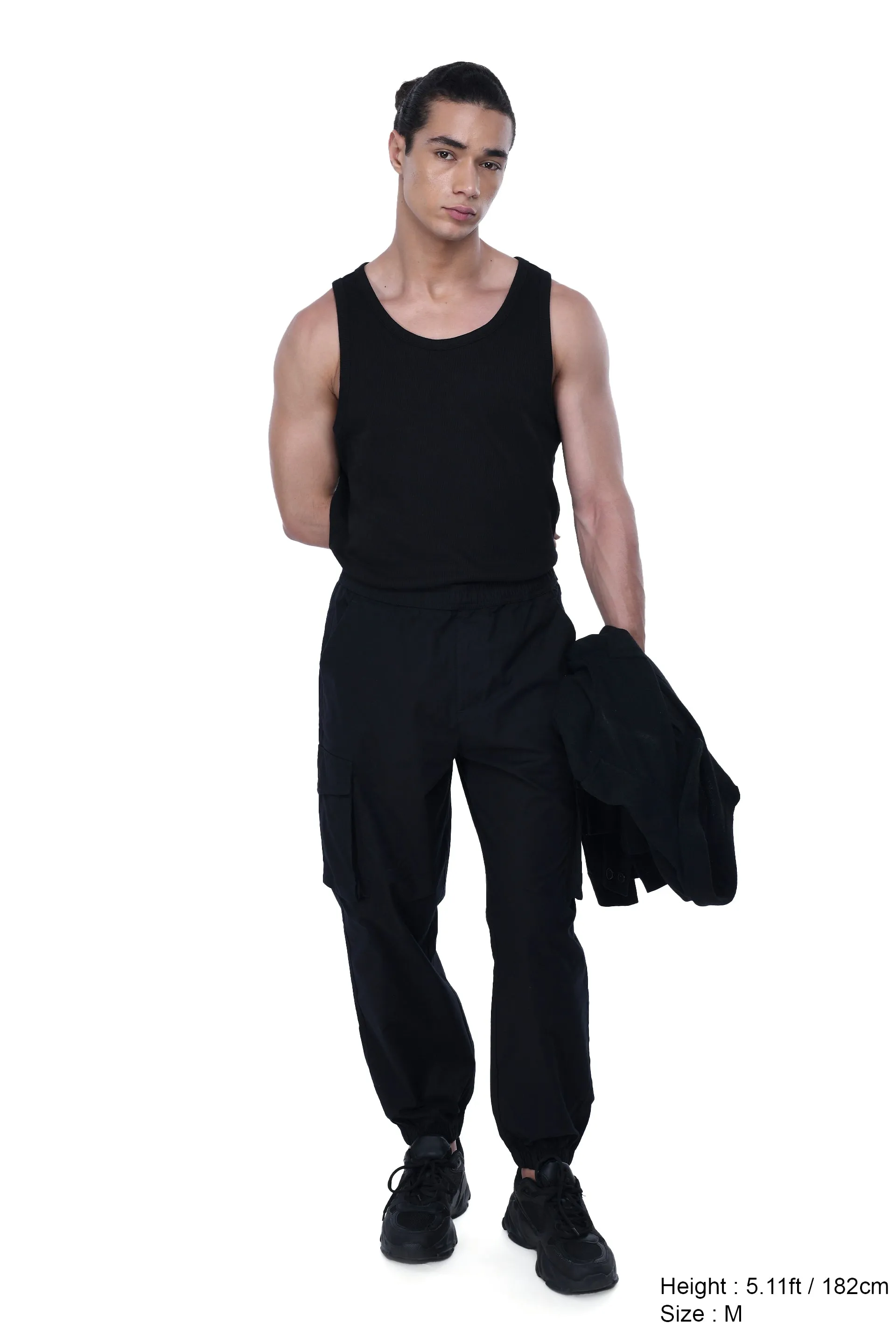 RELAXED LIGHT COTTON JOGGERS IN BLACK