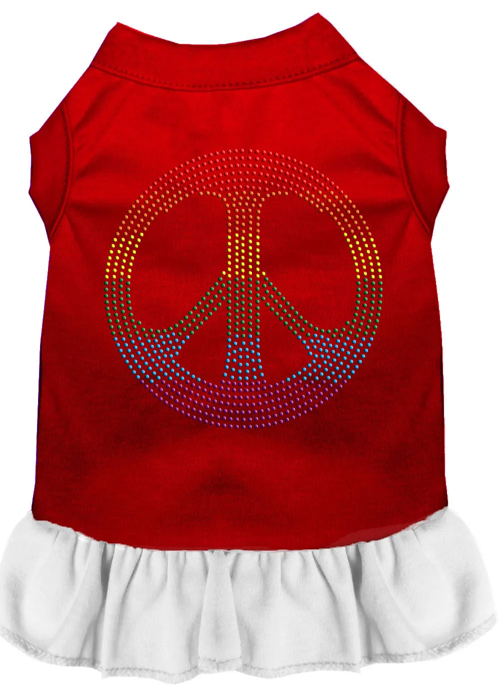Rhinestone Rainbow Peace Dress Red With White Med