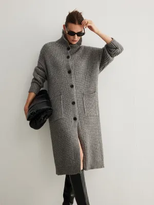 Ribbed Button Knit Long Outerwear