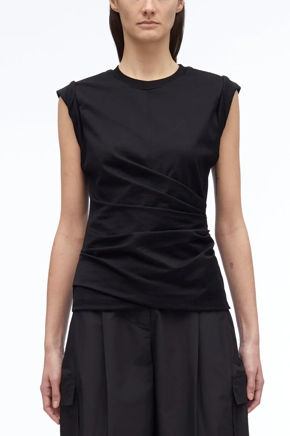 Rolled Sleeve Draped Jersey Tank