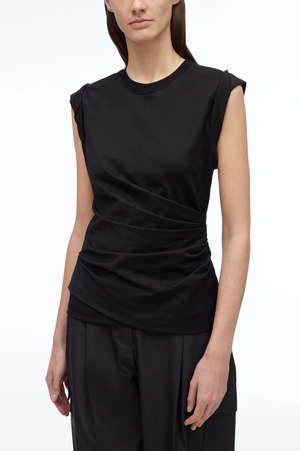 Rolled Sleeve Draped Jersey Tank