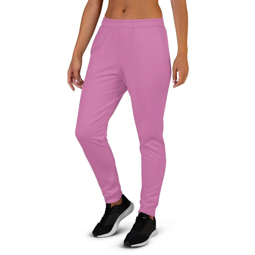 Rosy Pink Women's Joggers, Solid Color Premium Ladies' Slim Fit Sweatpants- Made in EU