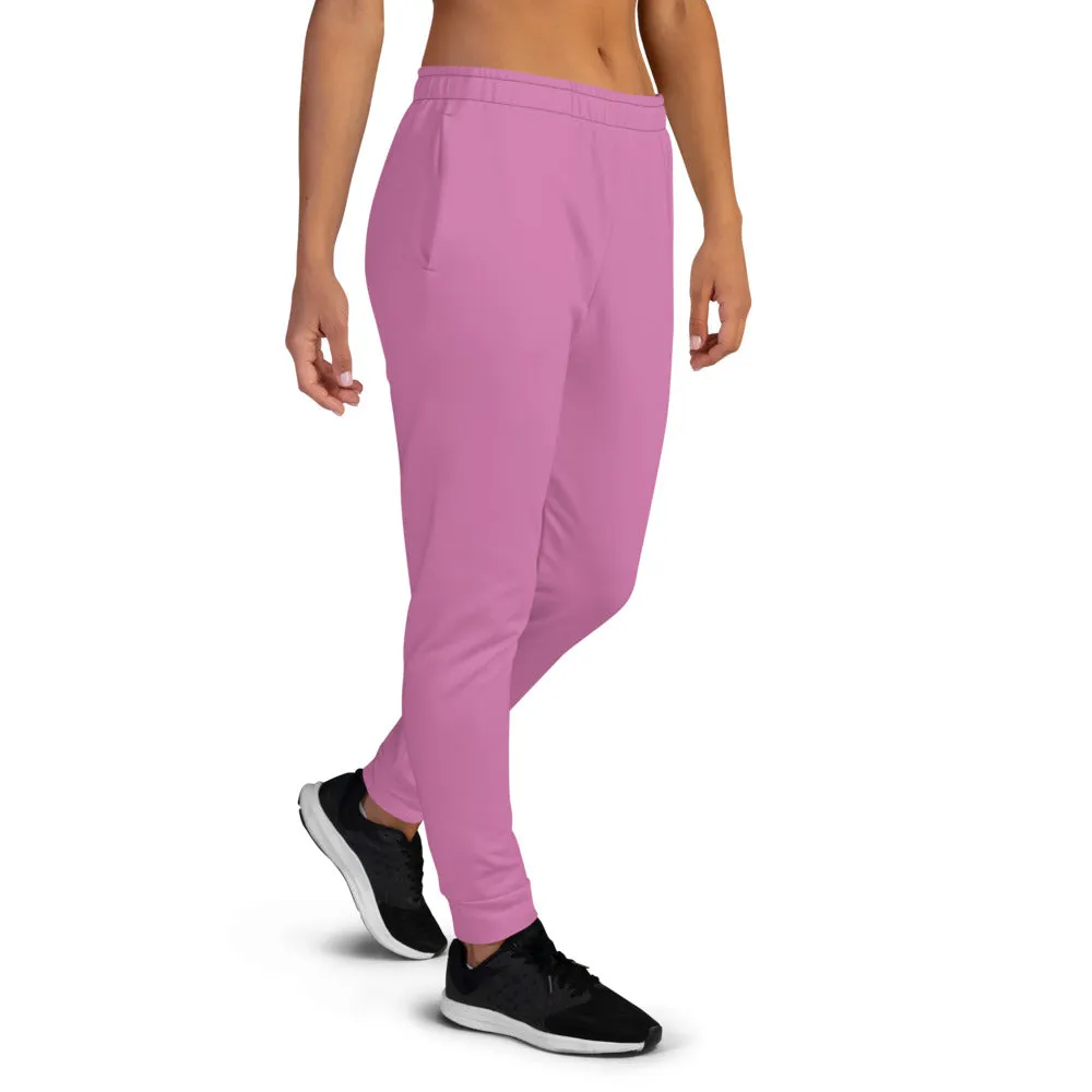 Rosy Pink Women's Joggers, Solid Color Premium Ladies' Slim Fit Sweatpants- Made in EU