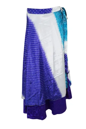 Royal Blue and White Printed Reversible Handmade Recycled Silk Skirt