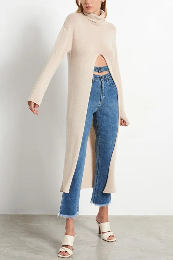 Shades of Winter Turtleneck Long Split Knit Tunic