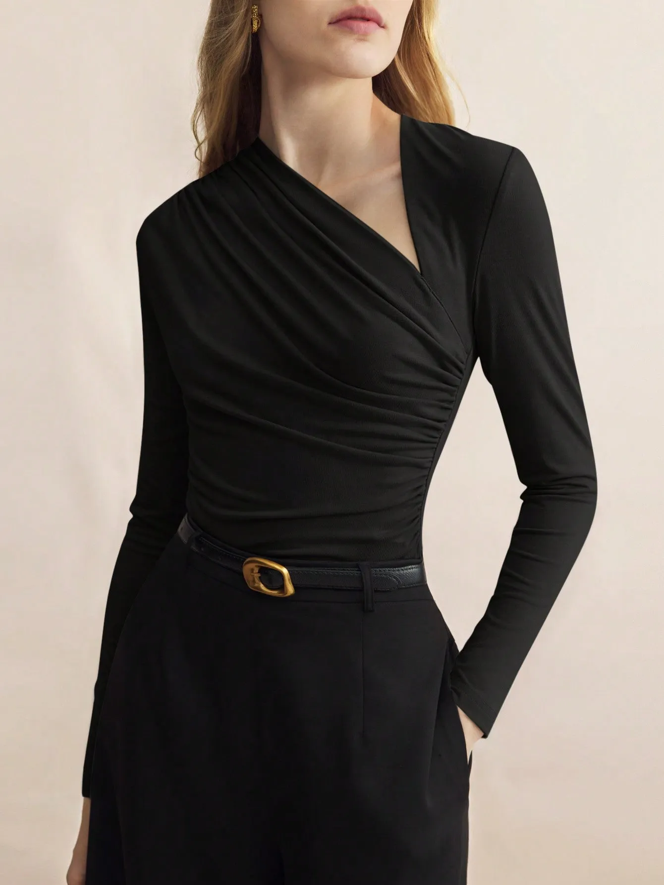 SHEIN BIZwear Coffee Brown Turtleneck Long Sleeve Fitted Comfortable T-Shirt