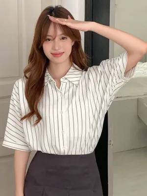 Shein DAZY Vertical Stripe Batwing Sleeve Shirt