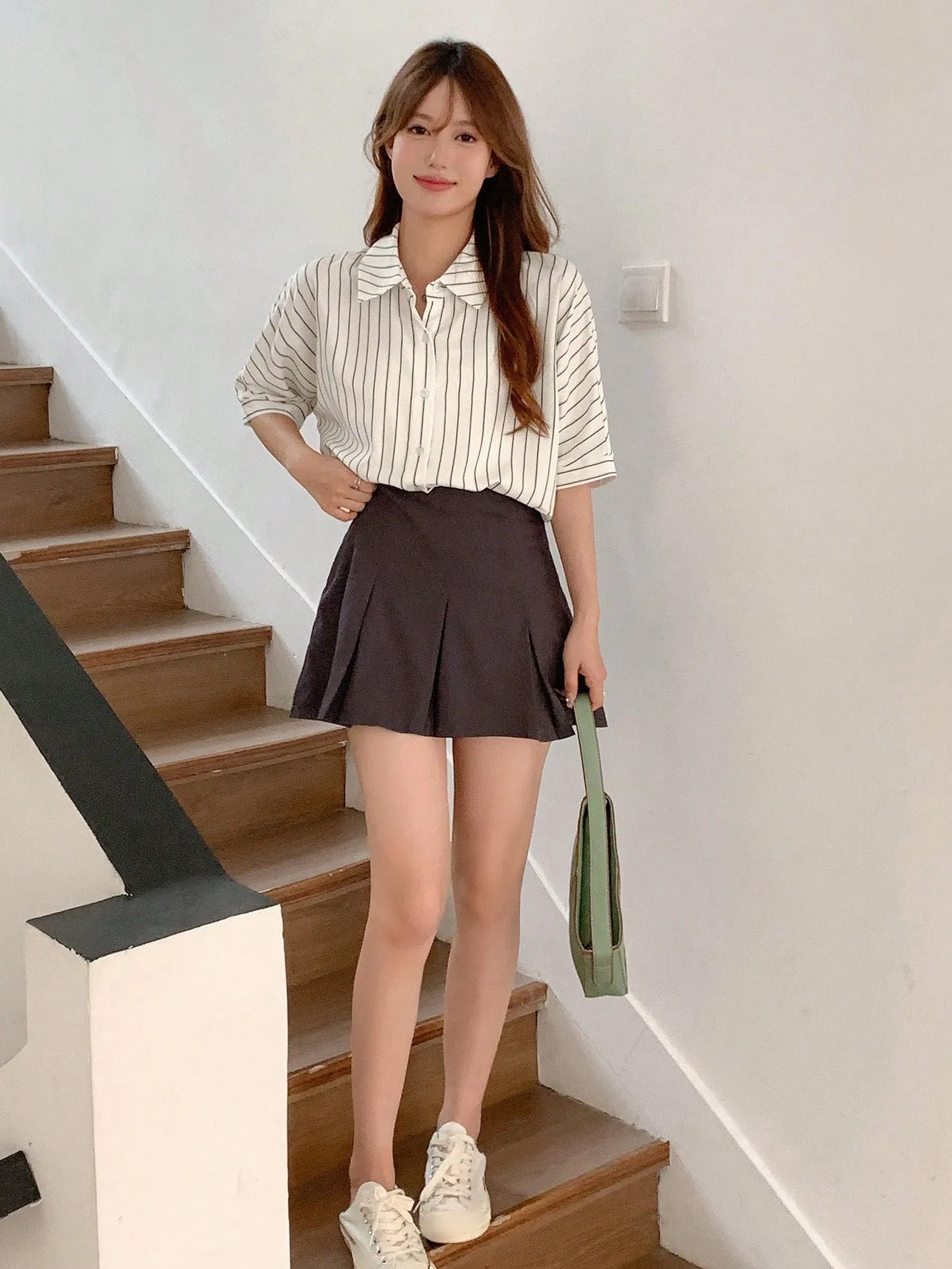 Shein DAZY Vertical Stripe Batwing Sleeve Shirt