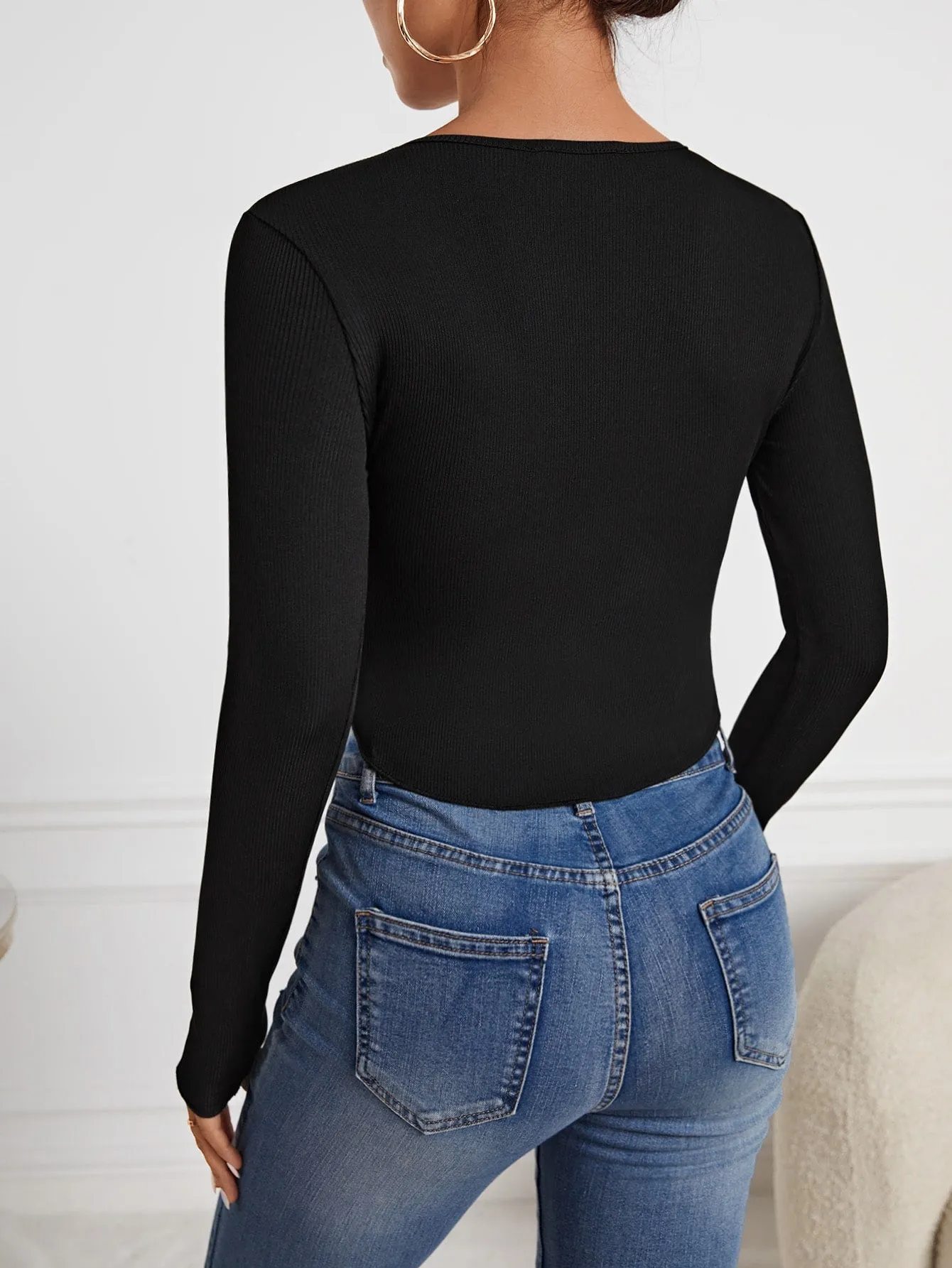 SHEIN SXY Zip Up Seam Detail Hanky Hem Tee