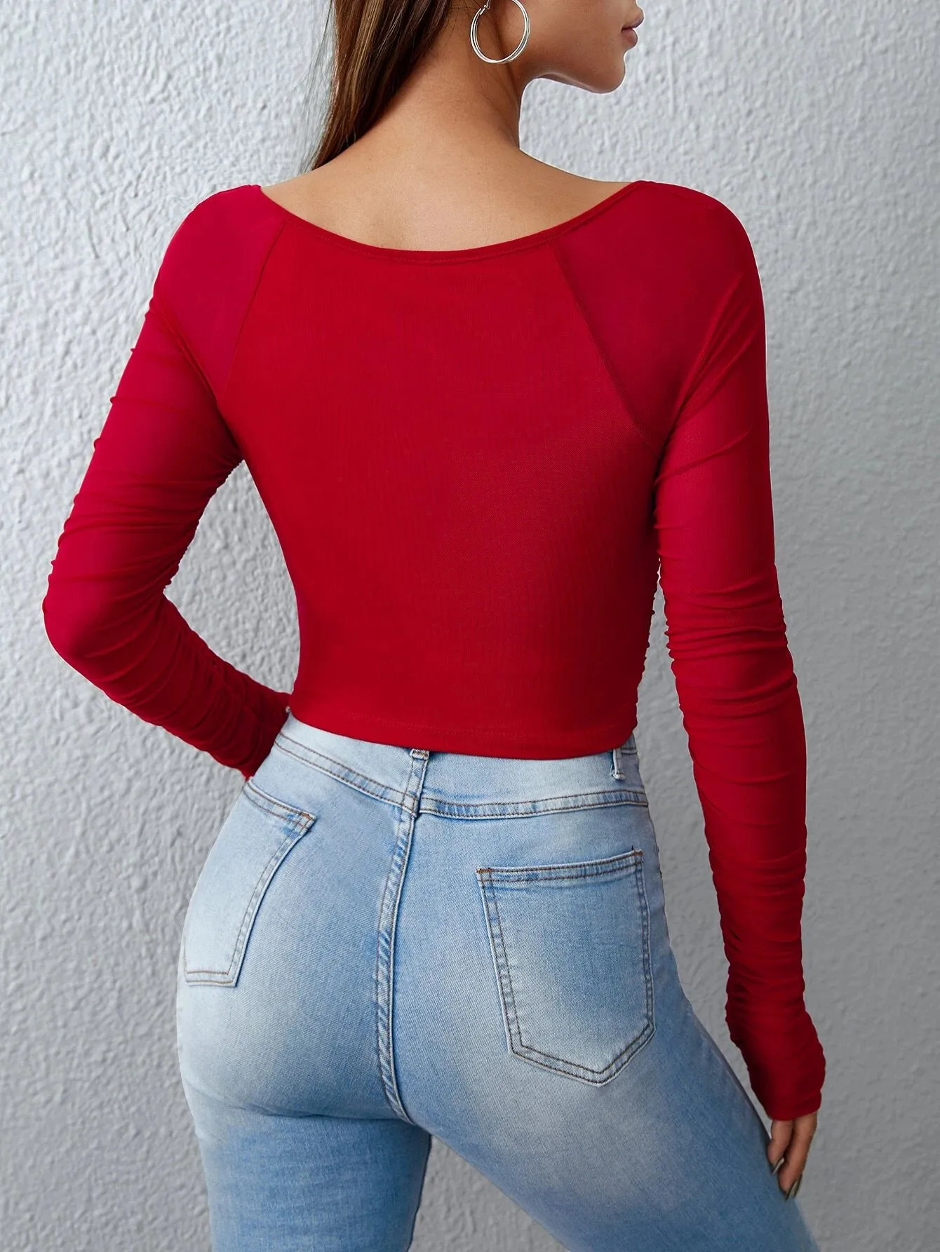 SHEIN Unity Square Neck Ruched Mesh Top
