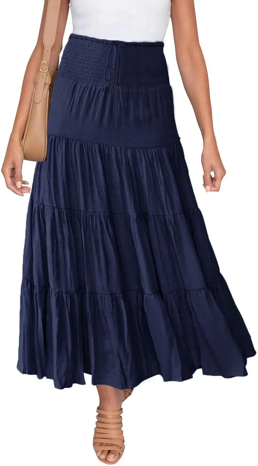 Skirts for Women Trendy High Waist Skirt Long Skirts Elegant Flowy A-line Flared Midi Skirt Spring Dresses Midi