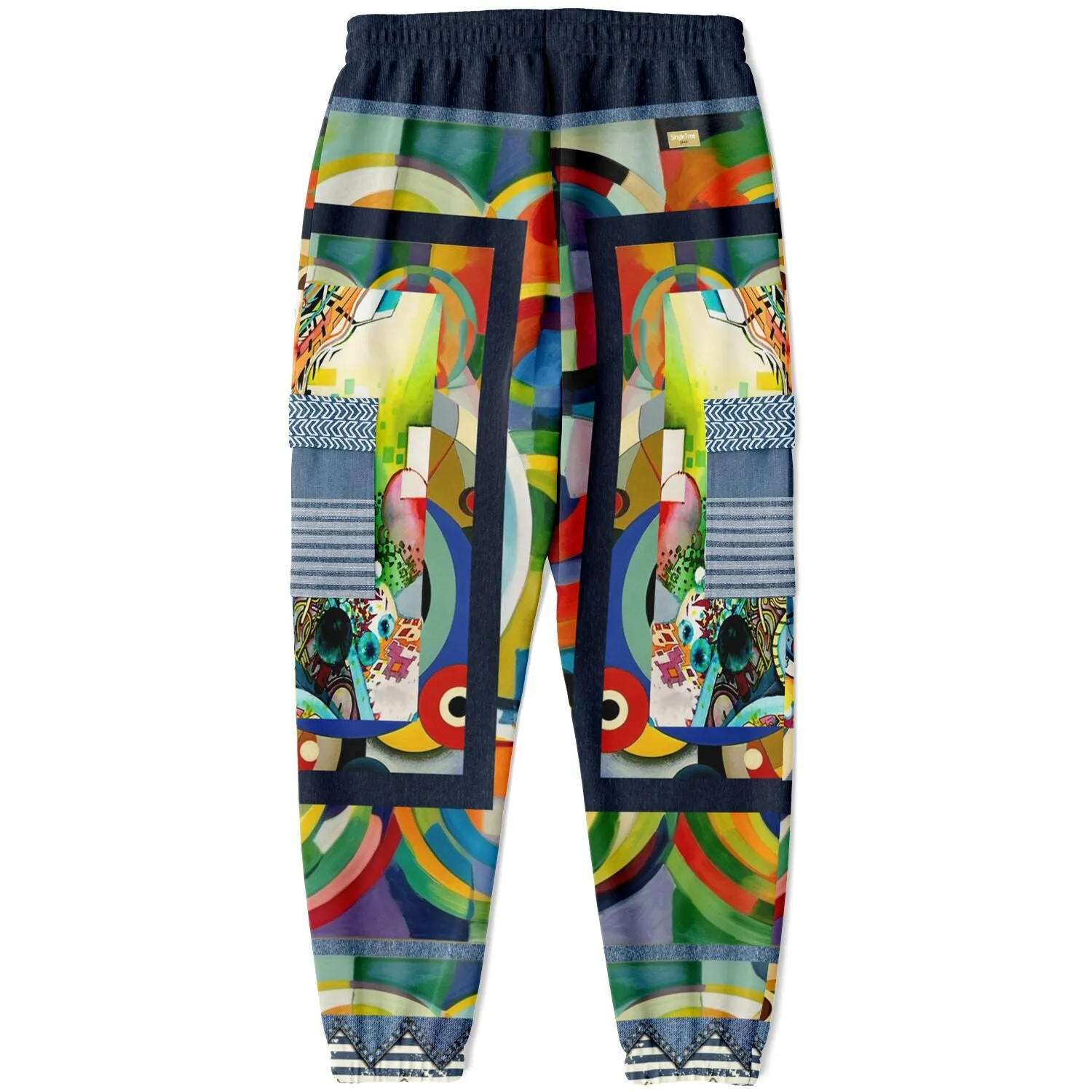 Sphynx of the New Realm Denim Rainbow Swirl Eco-Poly Unisex Cargo Joggers