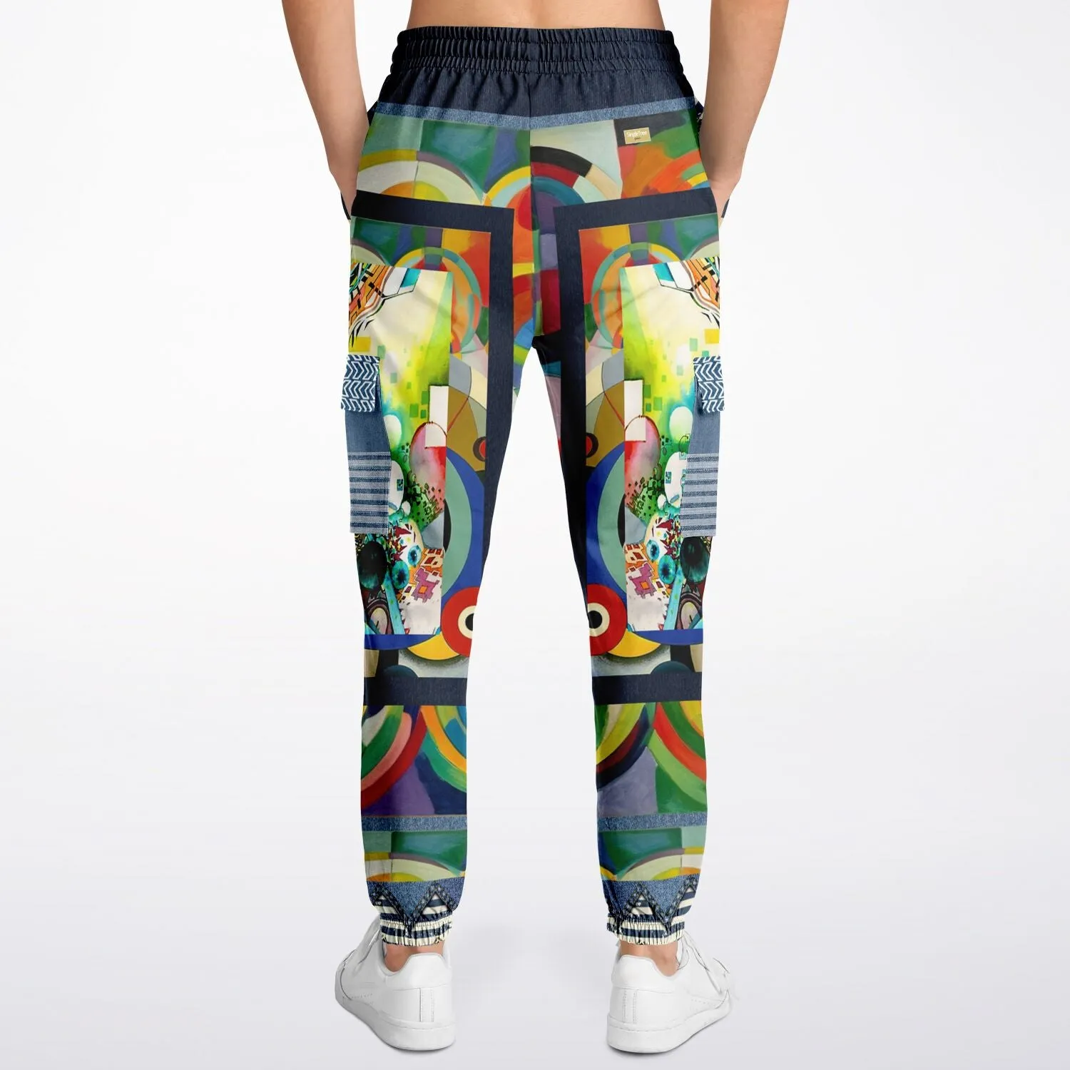 Sphynx of the New Realm Denim Rainbow Swirl Eco-Poly Unisex Cargo Joggers