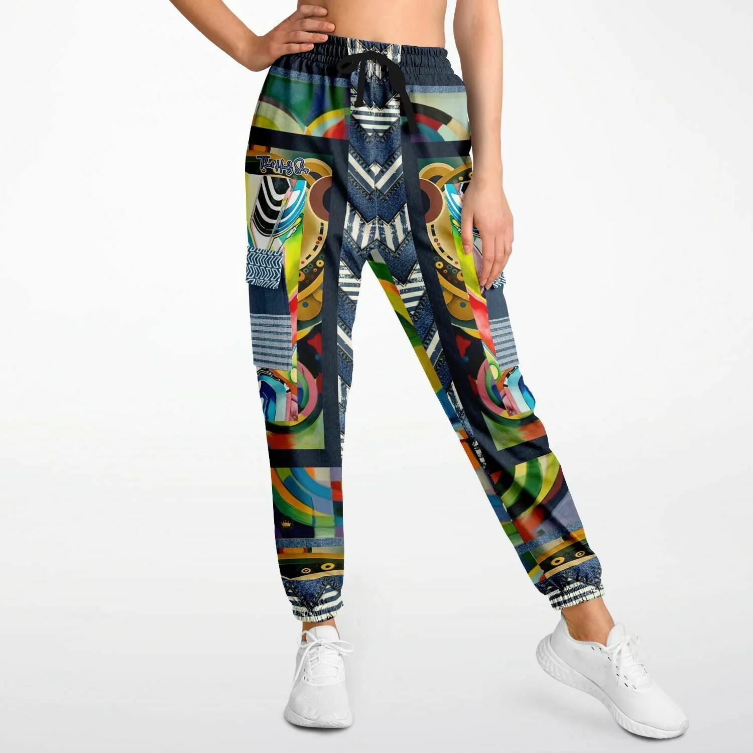Sphynx of the New Realm Denim Rainbow Swirl Eco-Poly Unisex Cargo Joggers