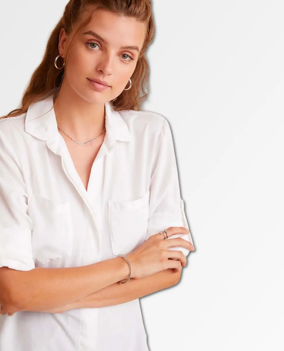 Split Back Button Down White