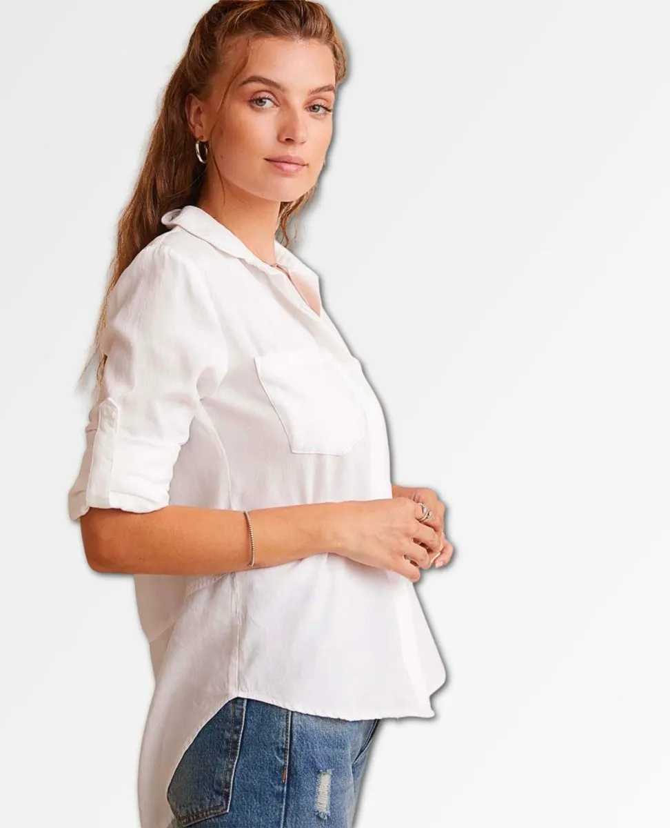 Split Back Button Down White