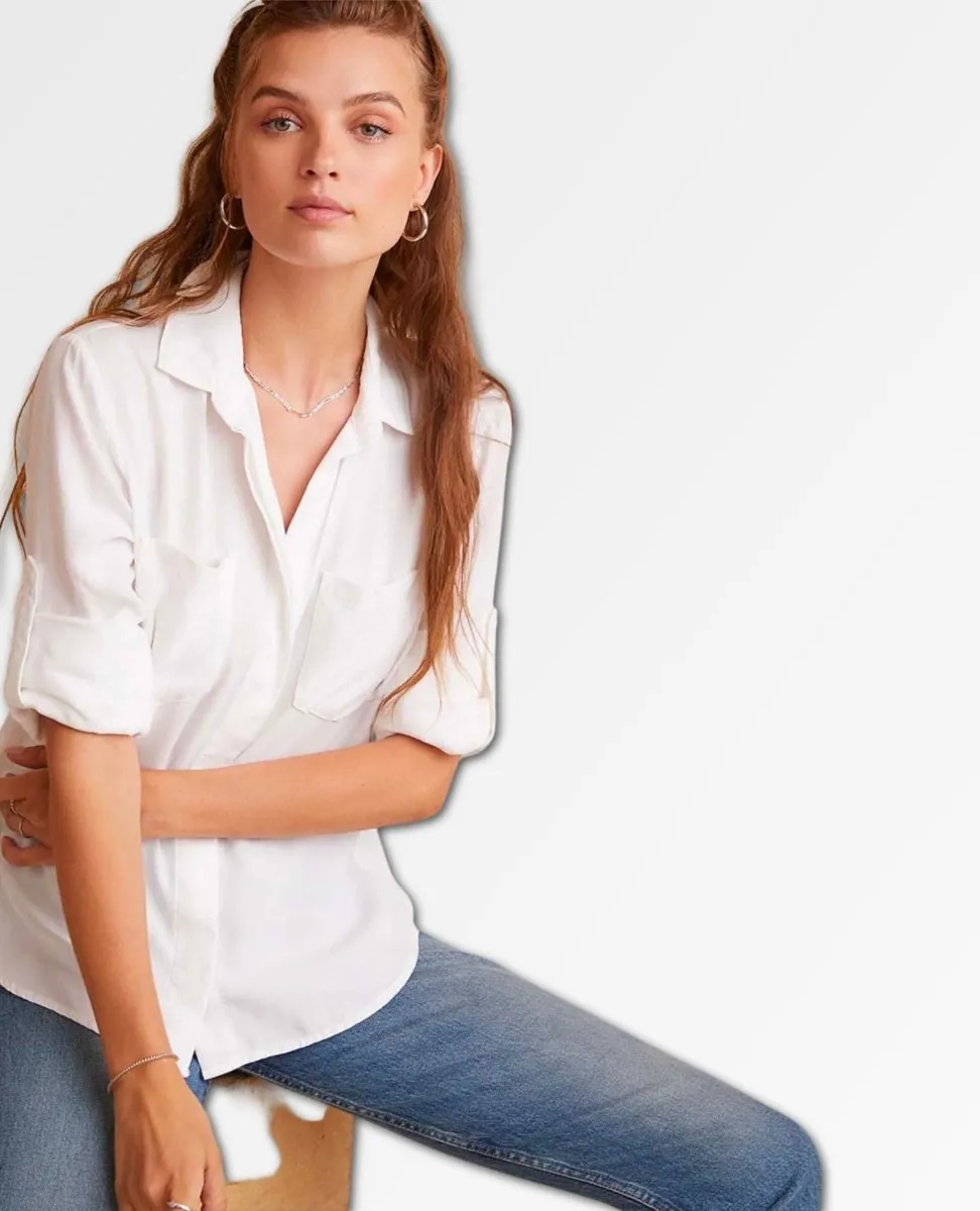 Split Back Button Down White