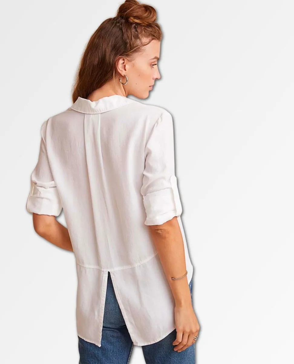 Split Back Button Down White