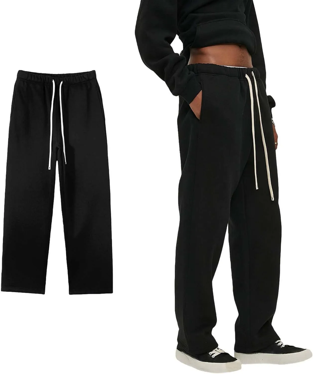 Straight Leg Sweatpants Men Plain Athletic Pants Open Bottom Casual Relaxed Fit Fall Trousers Baggy Gym Track Pants