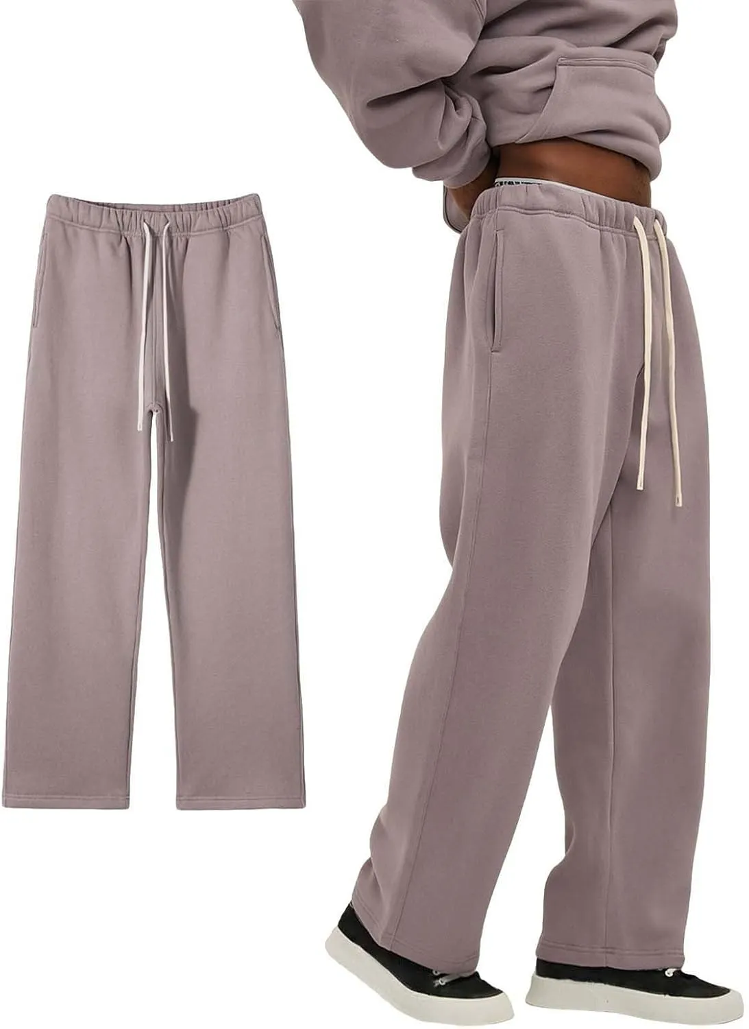Straight Leg Sweatpants Men Plain Athletic Pants Open Bottom Casual Relaxed Fit Fall Trousers Baggy Gym Track Pants
