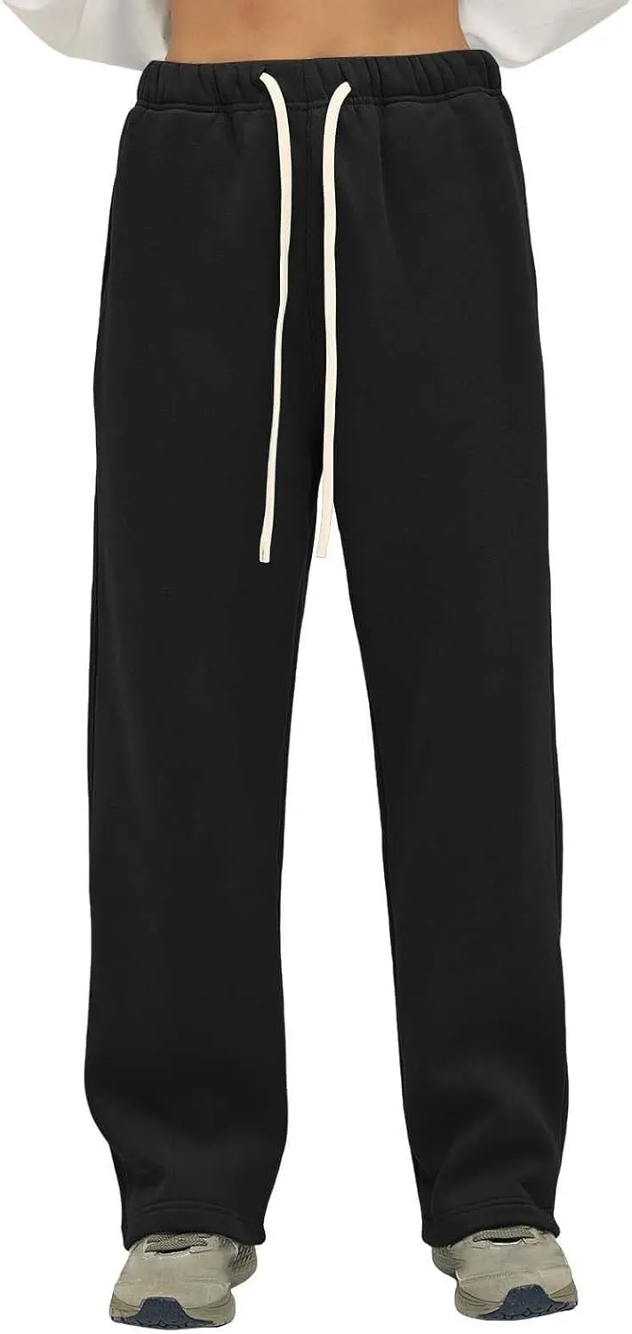 Straight Leg Sweatpants Men Plain Athletic Pants Open Bottom Casual Relaxed Fit Fall Trousers Baggy Gym Track Pants