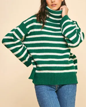 Stripe Turtleneck Sweater - Green - FINAL SALE
