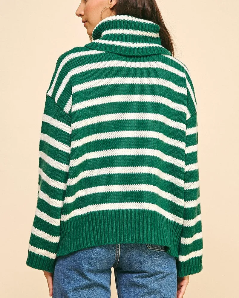 Stripe Turtleneck Sweater - Green - FINAL SALE