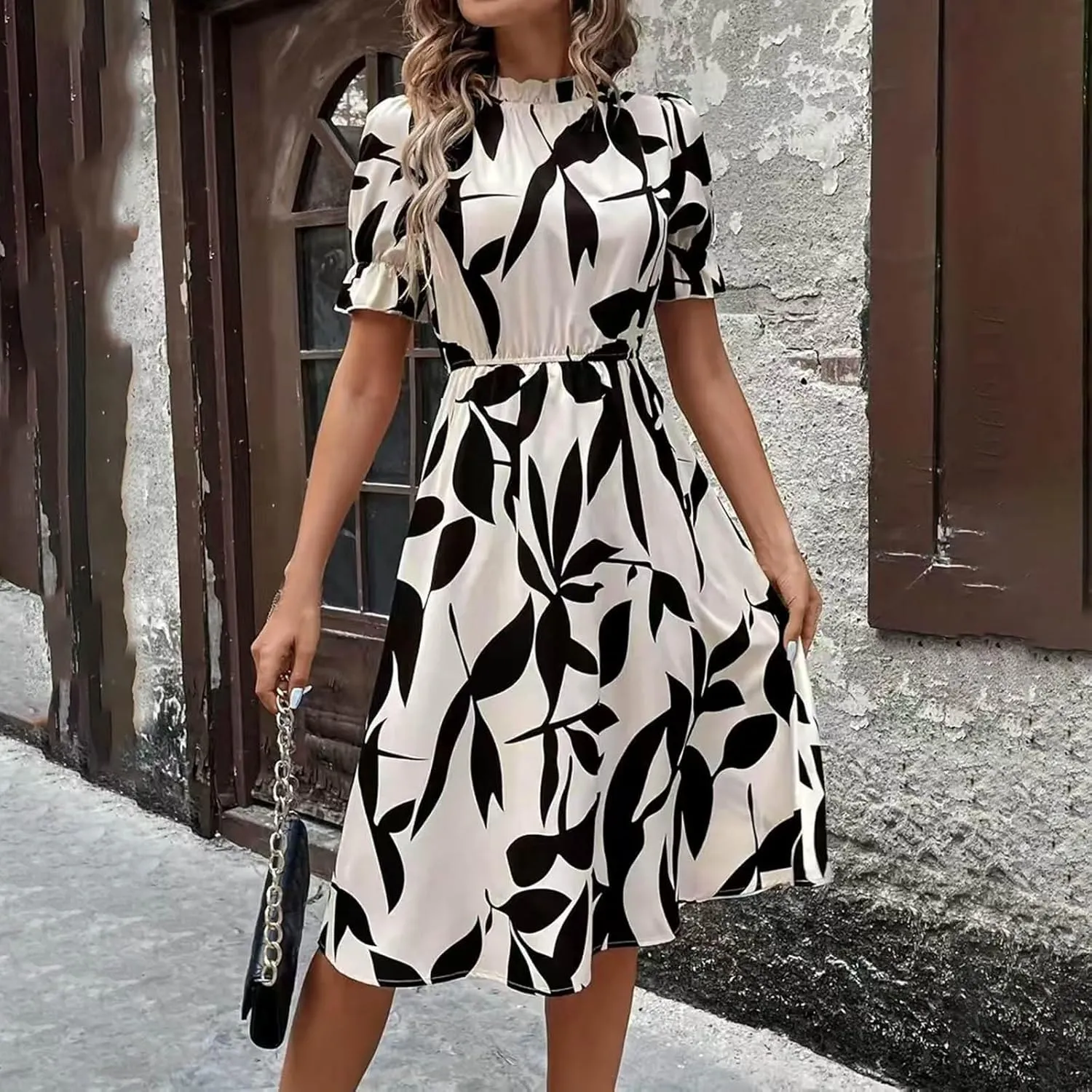 Summer Dresses for Women 2025 Vacation Crewneck Short Sleeve Floral Midi Dress Casual Flowy Boho Summer Beach Dress