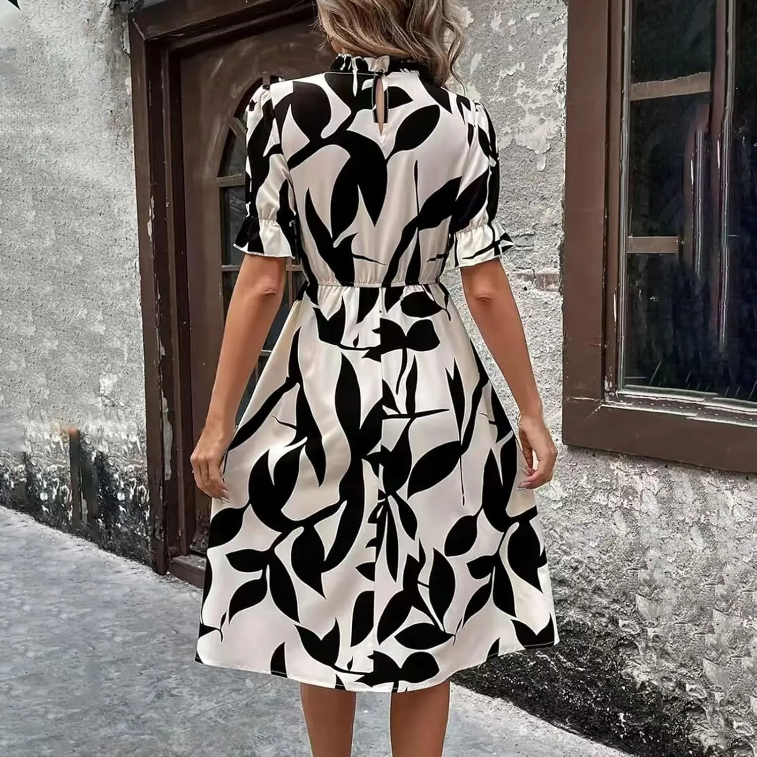 Summer Dresses for Women 2025 Vacation Crewneck Short Sleeve Floral Midi Dress Casual Flowy Boho Summer Beach Dress