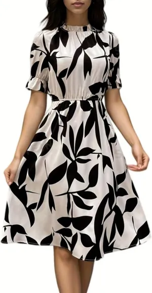 Summer Dresses for Women 2025 Vacation Crewneck Short Sleeve Floral Midi Dress Casual Flowy Boho Summer Beach Dress