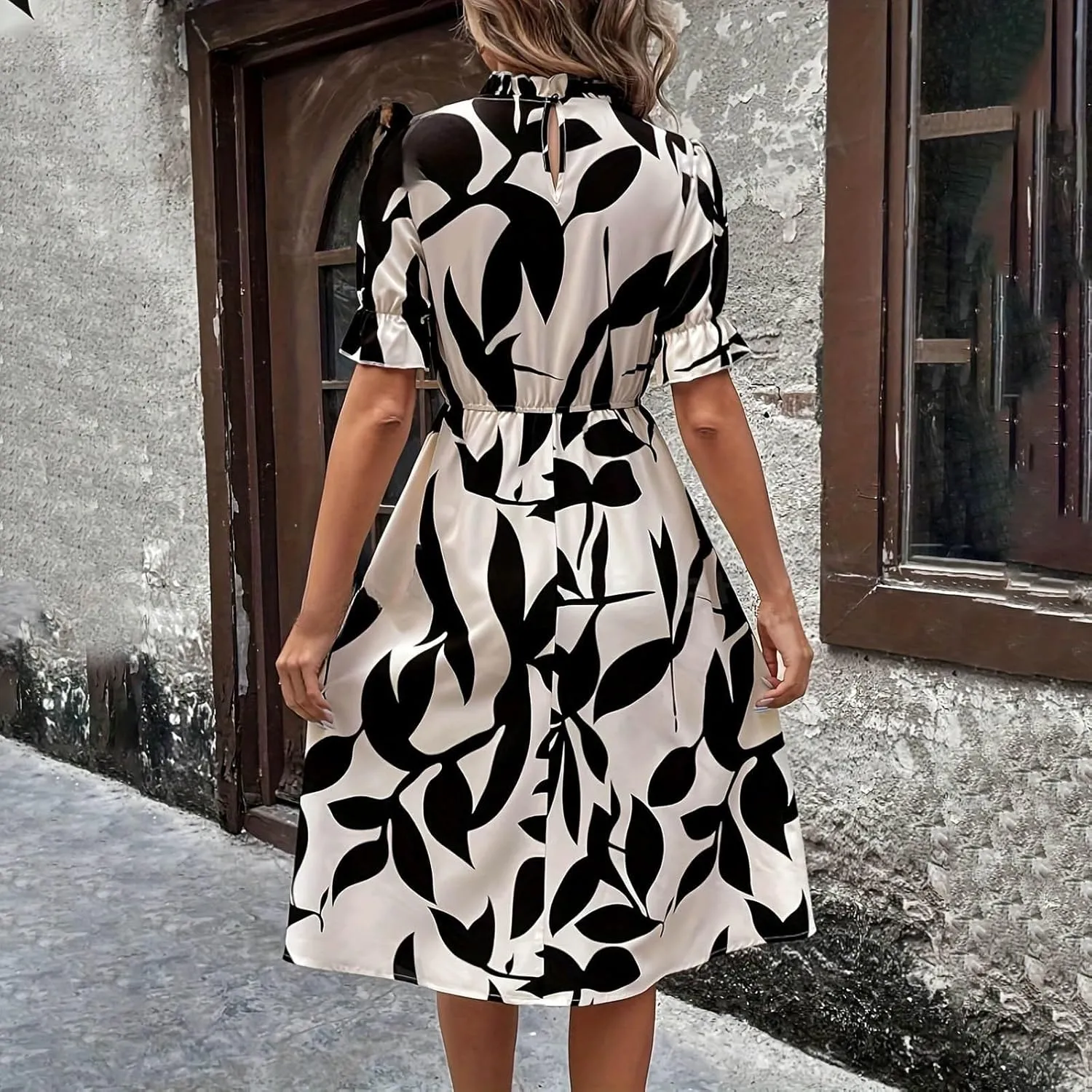 Summer Dresses for Women 2025 Vacation Crewneck Short Sleeve Floral Midi Dress Casual Flowy Boho Summer Beach Dress
