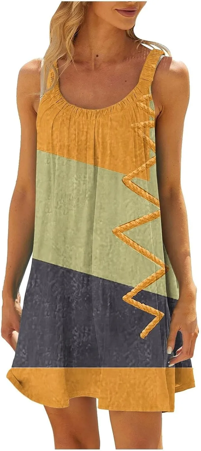 Summer Dresses for Women Beach Boho Sleeveless Vintage Floral Flowy Pocket Tshirt Tank Sundresses