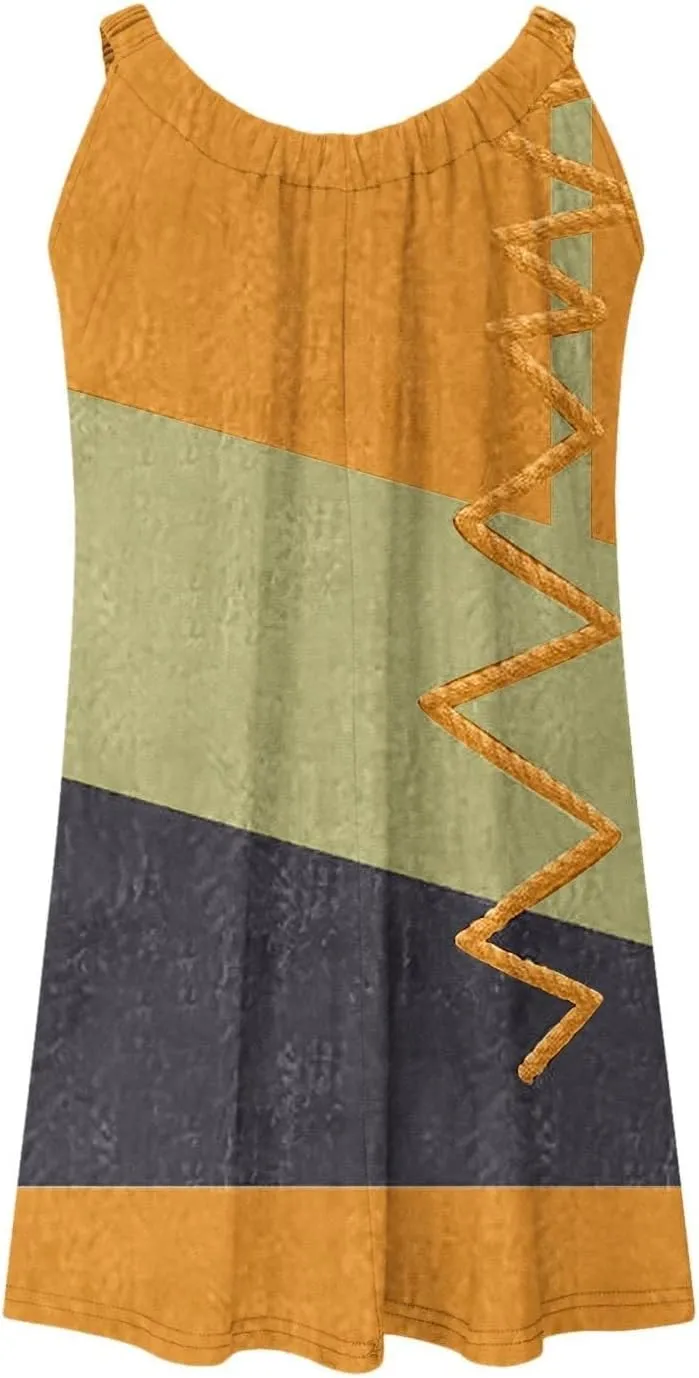 Summer Dresses for Women Beach Boho Sleeveless Vintage Floral Flowy Pocket Tshirt Tank Sundresses