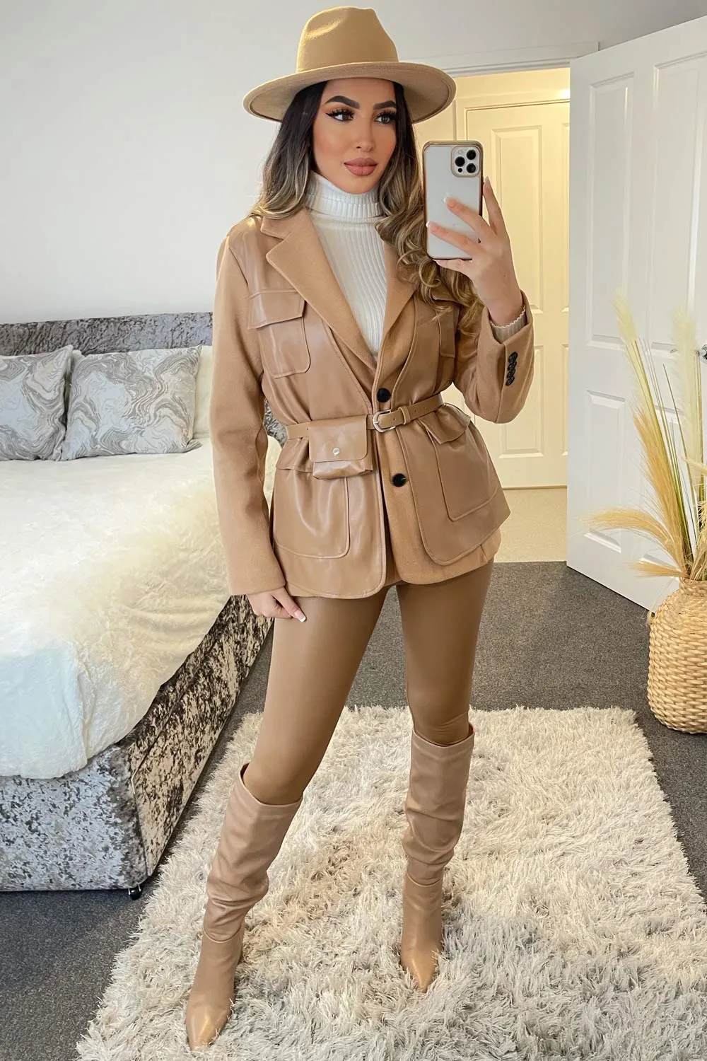 Tami Camel Faux Leather PU Belt Bag Jacket