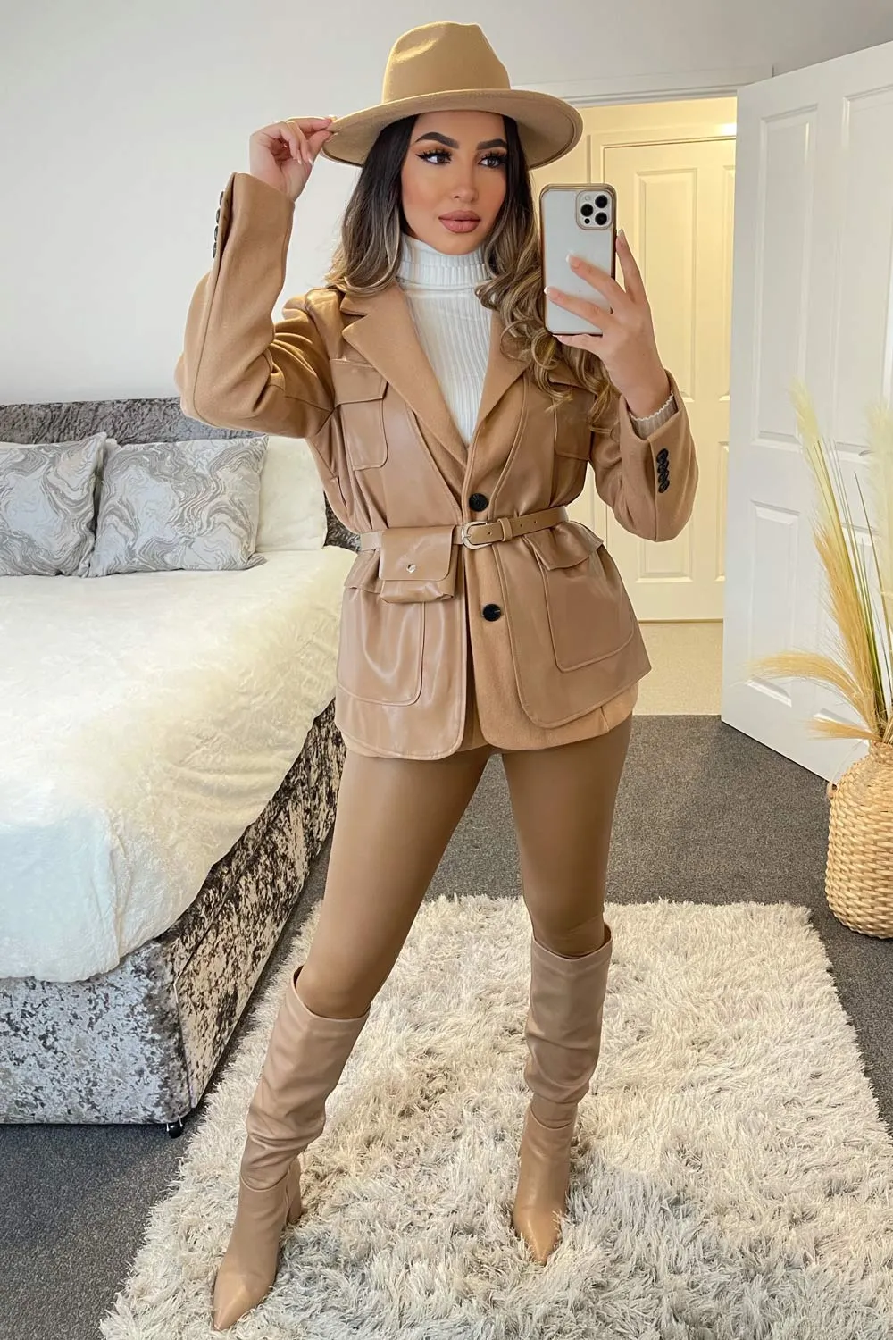 Tami Camel Faux Leather PU Belt Bag Jacket