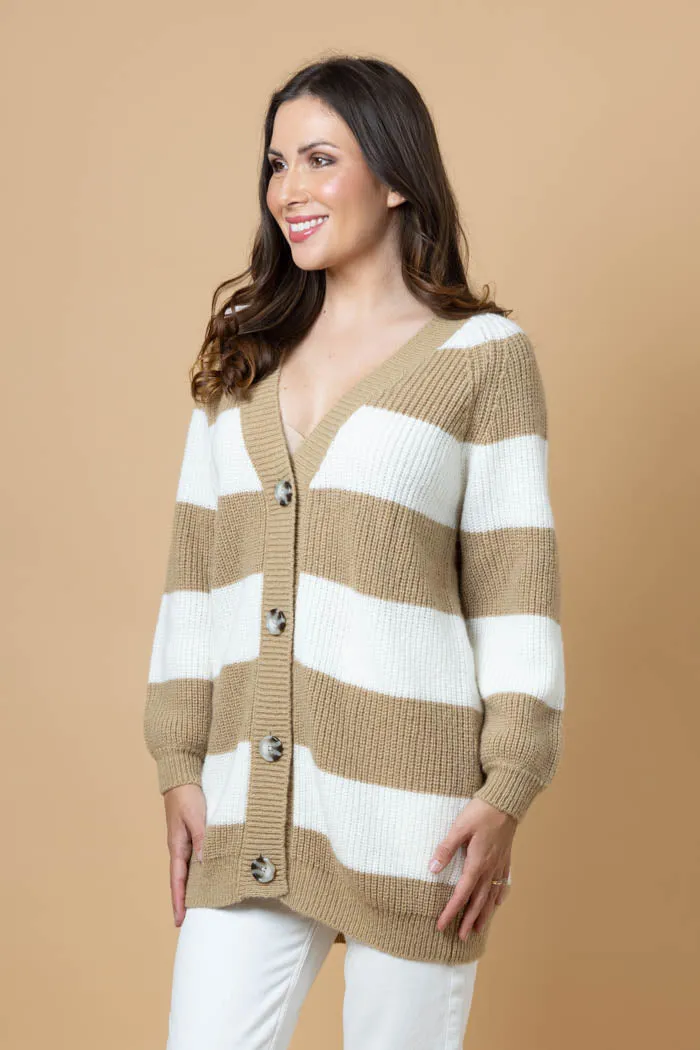 Tara Knit Cardi - Beige Stripe