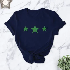 Triple Green Flocked Star Ladies T Shirt