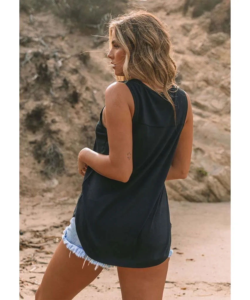 V-Neck Cutout Shirttail Tank Black
